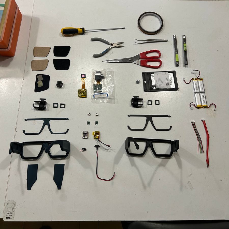 Tools and parts laid out for assembling version 6